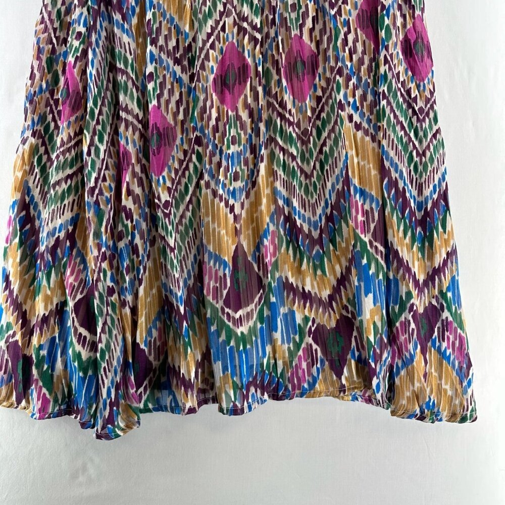 Lascana Pleated Midi Skirt Size 8 Geometric Ikat Lined Elastic Waist Multi-Color - Picture 5 of 12